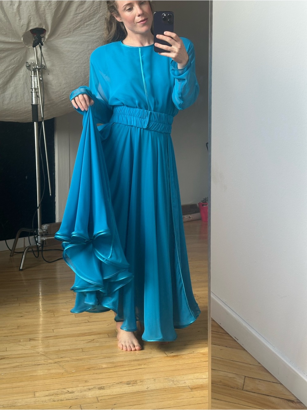 Wayne Clark Teal Blue Long Sleeve Maxi Dress